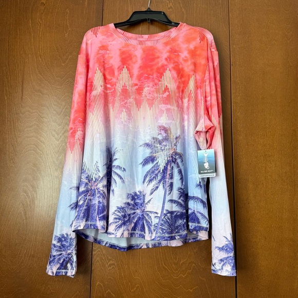 Silver Bait NWT Women’s 2X Performance Top Pink and Purple Palm Long Sleeve - Picture 1 of 6
